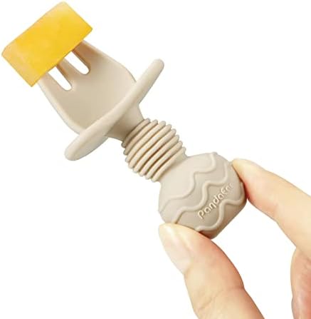 Four pack baby self feeding silicone silverware set in Carnation Grey