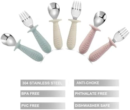 Close up of PandaEar baby fork and spoon with anti-choke handle