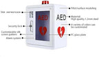 Industrial grade steel AED wall cabinet with snap lock and strobe light for public spaces.