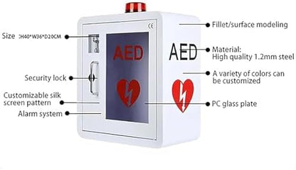 Industrial grade steel AED wall cabinet with snap lock and strobe light for public spaces.
