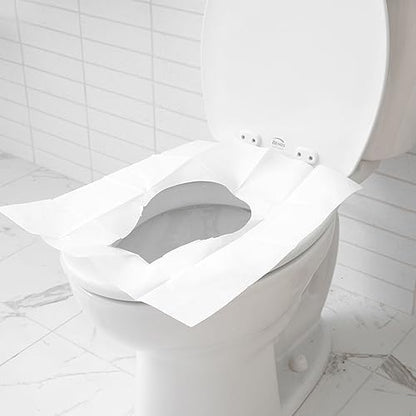 Oversized disposable restroom seat shield designed for adults and kids travel protection