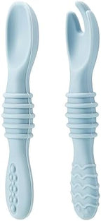 Detailed shot of the flexible food-grade silicone material of PandaEar toddler spoons being gently flexed.