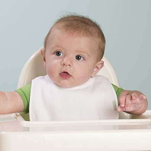 Close up view of the thick absorbent terry collar on the Green Sprouts infant bib designed to prevent baby neck rashes.