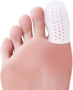 Hoogoo gel toe protector sleeves being trimmed with scissors for custom fit.