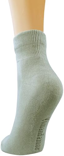 Five pairs of black Yomandamor women's non-binding ankle dress socks neatly displayed.