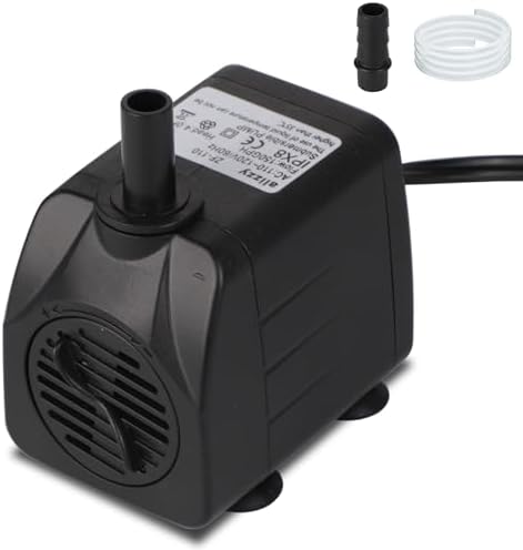 Alizzy 570 Liters Per Hour small fountain pump showing the adjustable slide cover for flow control.