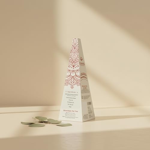 Cruelty free and vegan certified dark reddish brown henna cones for chemical free hair coloring.