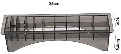 Angled view of the professional barber guard case organizer highlighting the durable rectangular plastic compartment structure.