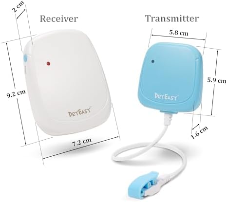 DryEasy wireless nocturnal enuresis alarm with moisture clip sensor attached.