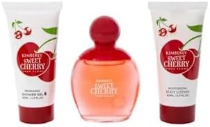 Kimberly Sweet Cherry three piece fragrance set showing shower gel and body lotion packaging