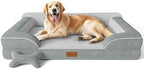CWAWZ Extra Large Dog Bed, Orthopedic Dog Bed with Cooling Gel Memory Foam, Waterproof XL Pet Bed with Removable Washable Cover, 42" Pet Sofa Couch Dutch Velvet with Bone Toy, Light Gray - Image 2