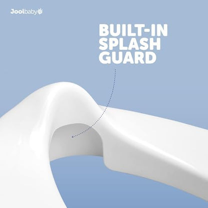 Jool Baby aqua blue potty seat hanging on the included storage hook