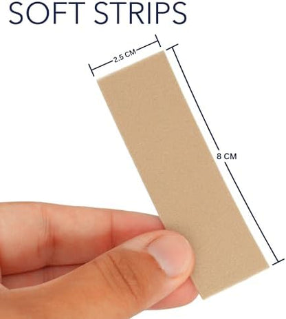 Hypoallergenic moleskin strips for blister prevention on feet