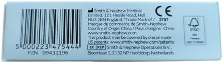 Back packaging labels of the imported Smith and Nephew hydrocellular medical foam dressing box of ten count.