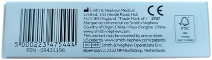 Back packaging labels of the imported Smith and Nephew hydrocellular medical foam dressing box of ten count.