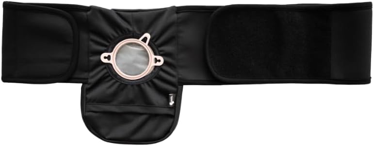 Spoonie Threads adaptive wrap belt highlighting the integrated six by nine inch stoma bag pocket opening