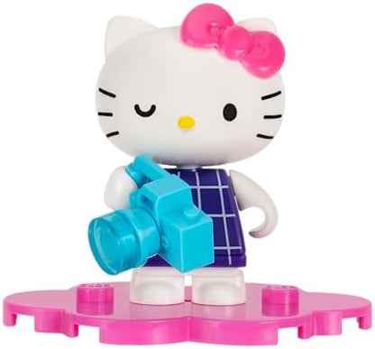 Lifestyle shot of the completed Hello Kitty and Friends Series Two collection arranged on a bedroom display shelf.