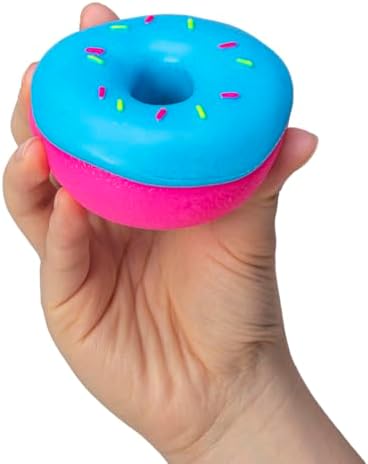 Authentic Schylling NeeDoh Dohnut packaging displaying age recommendations and stress relief benefits.