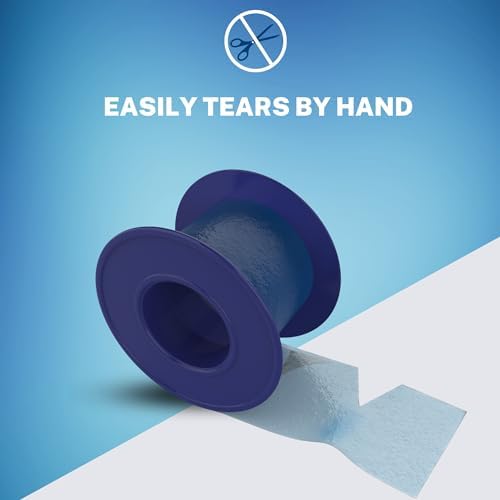 Clear blue soft silicone adhesive tape roll close up view