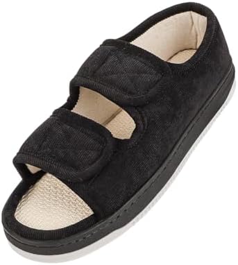 Person wearing open toe adjustable sandals for lymphedema relief