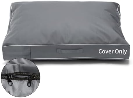 Grey fillable pet bed cover with durable double zipper design