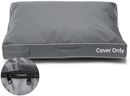 Grey fillable pet bed cover with durable double zipper design