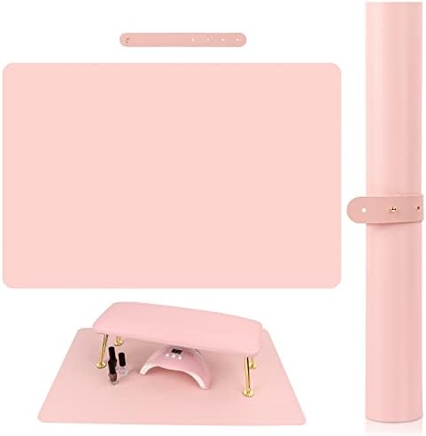 (MAT ONLY) Pink Nail Art Table Mat, Foldable Nail Art Hand Rest Pad for Nail Arm Rest Cushion, Soft Microfiber Leather Nail Mat, Manicure Pad Nail Table Pad Desk Mat for Nail Technician Salon Home - Image 1