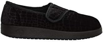 Side profile of black adaptive footwear for seniors with swollen feet.