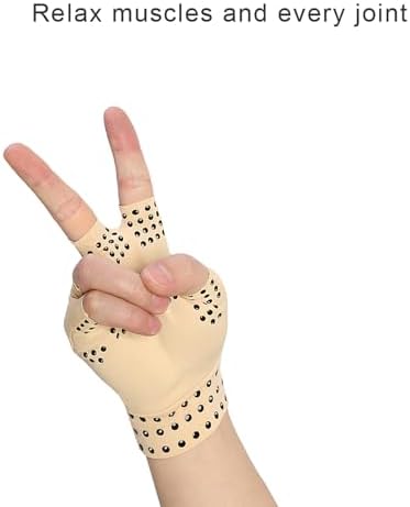 Fingerless compression gloves for hand pain relief worn while typing
