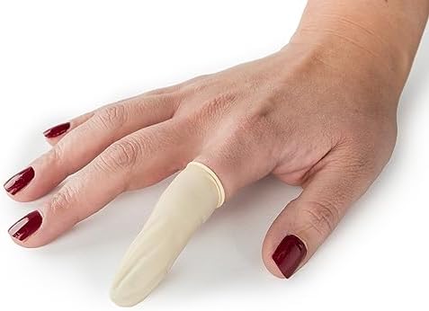 Side angle of the Grafco 3908 XL protective tissue finger cot packaging with manufacturing details.