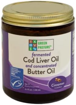 Green Pasture cod liver oil and concentrated butter oil cinnamon supplement packaging label