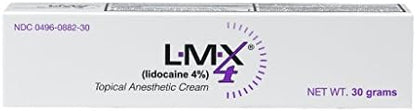 Back label of LMX4 lidocaine cream showing 4 percent active ingredient details.