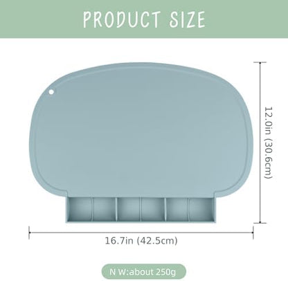 Side perspective of the Sallurna silicone baby mat highlighting the flexible material and raised rim