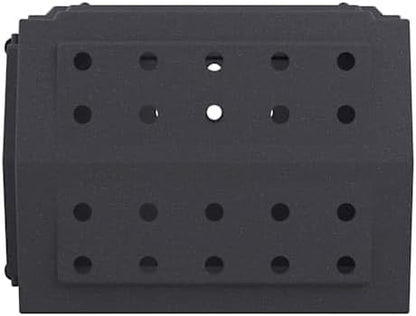 Side angle of one piece roto molded plastic dog travel crate in millstone gray finish.