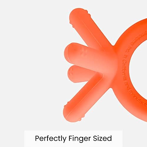 BPA free silicone baby teether showing multiple chewing points for molars