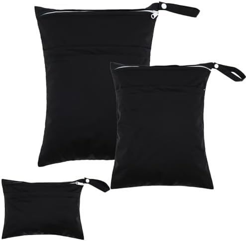 Set of three wet dry bags featuring dual pocket layout.