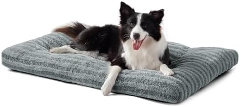 FURTIME Washable Dog Bed Large Sized Dogs, Deluxe Dog Crate Beds Comfy Fluffy Kennel Pad Anti-Slip Pet Sleeping Mat, Machine Washable Dogs Pillow, 35"x23"x3.5", Gray - Image 2
