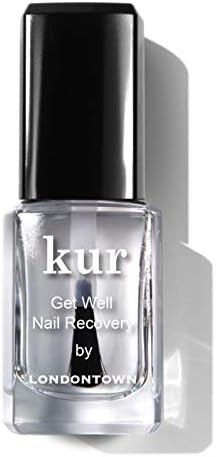 Clear nail repair liquid in a glass bottle with a professional brush applicator.