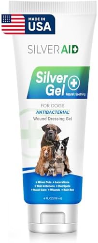 Colloidal silver dog wound dressing gel packaging for cuts and scratches.