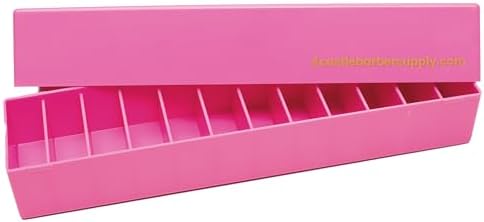 Pink BarberMate twelve slot blade caddy with open detachable lid showing interior storage slots.