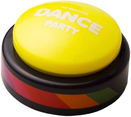 Yellow light up gag gift sound button displaying glowing top surface