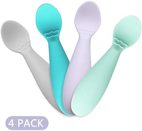 Elevated choke protection rim on the baby feeding spoon for sensory awareness.