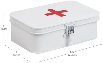 Vintage style metal emergency kit box with red cross symbol for home safety
