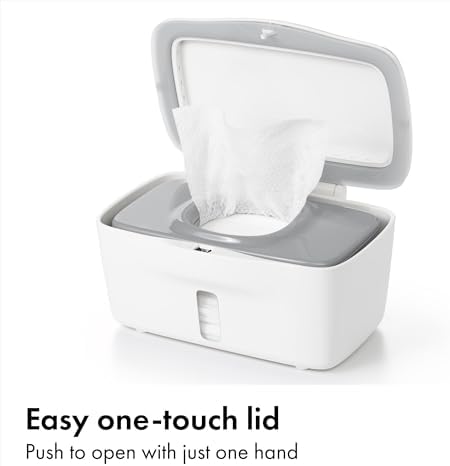 OXO Tot wipes dispenser showing the weighted plate mechanism