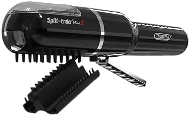 Rechargeable split end remover machine displaying the clear hair snippet collection container section.