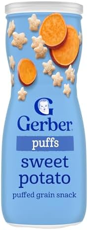Gerber baby blueberry puffs cereal snack jar