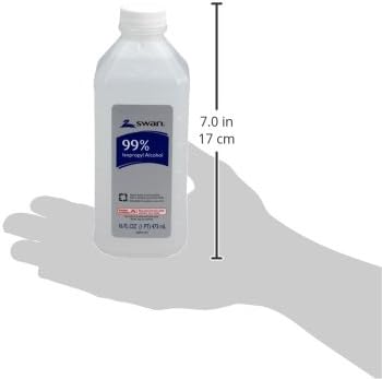 High purity 99 percent rubbing alcohol liquid container showing ingredients and warning labels