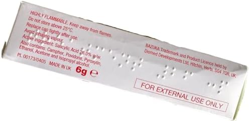 Bazuka Extra Strength 26% salicylic acid gel packaging showing included emery board for skin preparation.