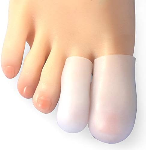Flexible silicone toe cap being stretched to demonstrate high elasticity