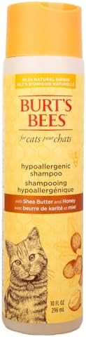 Burt'S Bees cat shampoo bottle showing shea butter and honey ingredients graphic